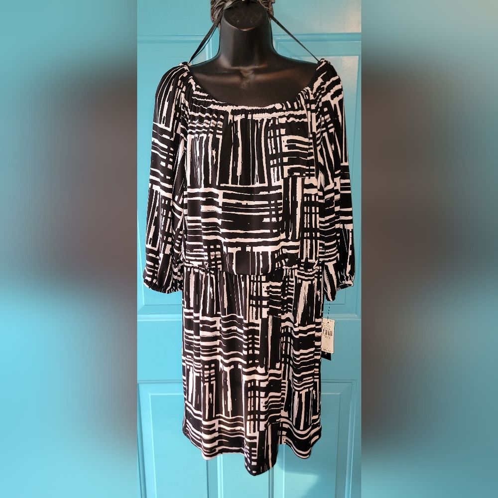 AB Studio Print Peasant Blouson Dress
